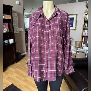Vine & Stem red & black plaid long sleeve blouse-size L